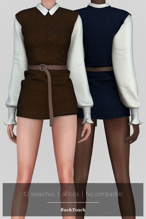 August Outfits, Brown Sweatshirt, Sims 4 Game Mods, Beige Outfit, Belted Shirt Dress, Sims 4 Characters, Sims4 Clothes, Sims 4 Cc Packs, Elegant Shirt