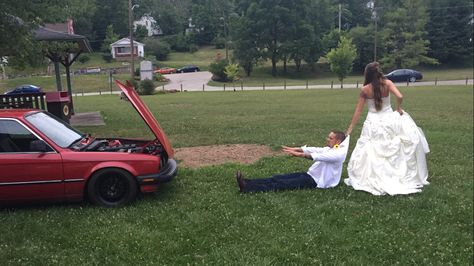 Car Enthusiast Wedding, Wedding Ideas For Car Lovers, Car Guy Wedding Ideas, Car Guy Wedding, Bmw E30 Turbo, Bmw Wedding, Mechanic Wedding, Mechanic Boyfriend, Car Themed Wedding