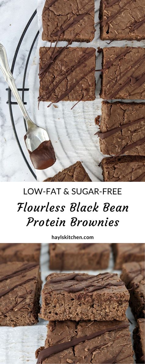 Decadent Flourless Black Bean Protein Brownies made with Cacao Powder, Chocolate Protein Powder and Greek Yogurt. Moistened with applesauce and no oil or butter, these low fat black bean brownies make the perfect dessert and post-workout snack! #brownies #blackbeanbrownies #healthybrownies #chocolate #cacaopowder #chocolatedesserts #sugarfree #sugarfreedesserts #lowfat #healthydesserts #glutenfree #proteinpowder #proteinpowderbaking @questnutrition #foodphotography #foodstyling High Protein Black Bean Brownies, Black Bean Protein Brownies, Brownies With Protein Powder, Protein Powder And Greek Yogurt, Black Bean Protein, Protein Brownies Recipe, Baking With Protein Powder, Healthy Munchies, Clean Desserts