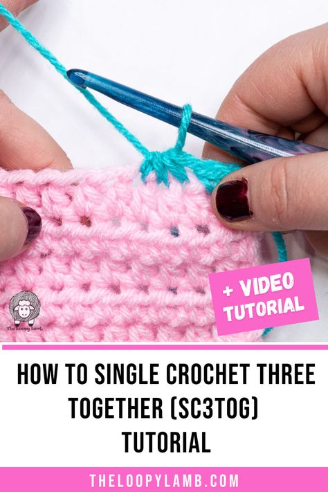 Learn how to do the single crochet three together (SC3TOG) with this step-by-step great tutorial. Includes written instructions, a photo tutorial AND video tutorial to support multiple learning styles and to help ensure you master this crochet decrease stitch. Crochet Decrease Stitch, How To Single Crochet, Advanced Crochet Stitches, Crochet Bloggers, Single Crochet Decrease, Advanced Crochet, Crochet Decrease, Crochet Tips, Double Crochet Stitch