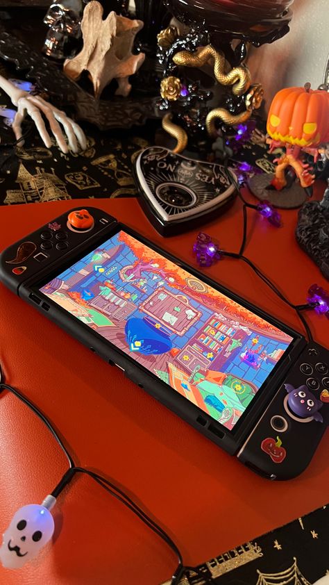 Halloween Decor, Haunted House, Halloween Lights, Nintendo Switch Case Spooky Season Decor Ideas Fall Vibes The Grudge Aesthetic, Nintendo Switch Decoration Ideas, Nintendo Switch Girl, Nintendo Switch Oled Aesthetic, Nintendo Switch Aesthetic, Switch Aesthetic, My Own Place, Halloween Setup, Autumn Core