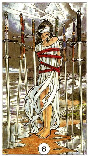 8 Of Swords, Eight Of Swords, Tarot Card Artwork, What Are Tarot Cards, Swords Tarot, Tarot Cards Art, Love Tarot, Tarot Card Meanings, Minor Arcana