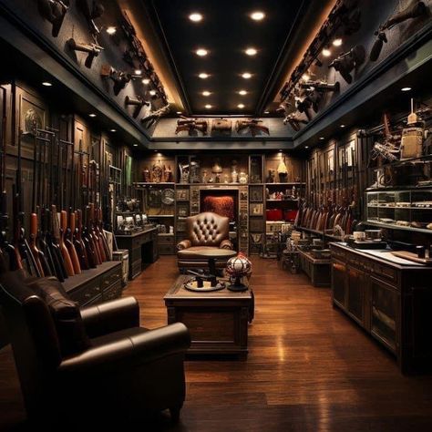 Tactical Room Ideas, Armory Room, Hunting Room Design, Hunting Man Cave, Classy Man Cave, Bourbon Room, Panic Rooms, Whiskey Room, Garage Loft