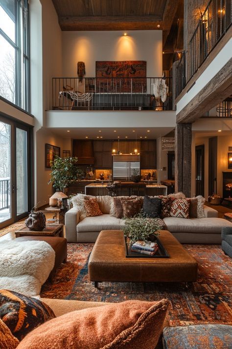 Cozy Big Living Room, Living Room Designs Big Spaces, Tall Windows Living Room High Ceilings, Big Cozy Living Room, Vaulted Ceiling Living Room Open Concept, Big Living Room Designs, Large Windows Living Room, Big Windows Living Room, Tall Ceiling Living Room