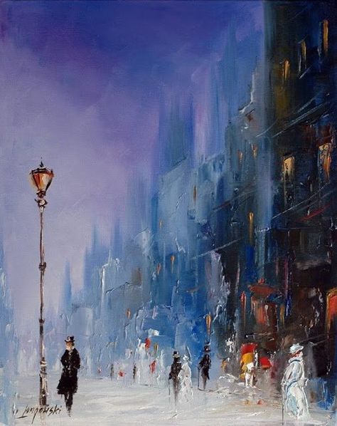 Marek Langowski Popular Paintings, Contemporary Abstract Art, Impressionist Paintings, Impressionist Art, City Street, Henri Matisse, Hanging Art, The Dance, Beautiful Paintings