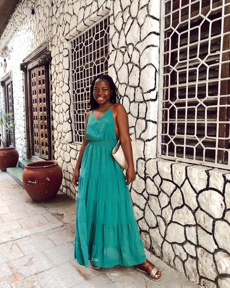 Long green vacation dress, travel outfit on brown skin, dreadlocks, girl traveler, melanin, black girl magic Zanzibar Tanzania, Horn Of Africa, Stone Town, Vacation Dress, Travel Outfits, Vacation Dresses, Travel Outfit, Tanzania, Stone