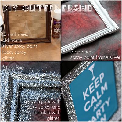 Make a glitter picture frame. | 43 DIY Ways To Add Some Much-Needed Sparkle To Your Life Spray Paint Frames, Glitter Picture Frames, Glitter Projects, Glitter Spray Paint, Silver Spray Paint, Glitter Pictures, Burlap Curtains, Glitter Frame, Diy Glitter