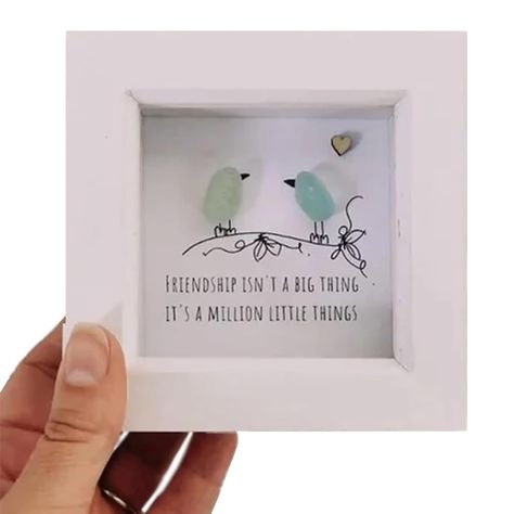 PRICES MAY VARY. 100% Cotton 【Friend Gift & Seaglass ArtSeaglass birds best friend gift in a white box frame.Featuring two birds on a branch. Seaglass art is a perfect gift for a close friend. The quote on the picture states "friendship isn't a big thing it's a million little things" 【Best Friend Gift & SeaglassThe colors of two bird are the most beautifully matched in sea glass and will not disappoint,and the color of each bird is carefully matched to ensure the finish will not disappoint.The c Tumbled Glass Art, Sea Glass Decorations, Florida Fossils, Rainbow Birds, Friends Frame, A Million Little Things, Sea Glass Art Diy, Glass Picture Frame, Sea Glass Mosaic