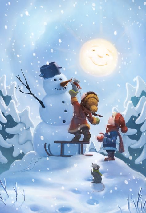 Winter Children Illustration, Snow Cartoon Winter, Snow Illustration Winter, Kids Playing In Snow, Snow Illustration, Children's Book Characters, Winter Drawings, Snow Theme, Christmas World