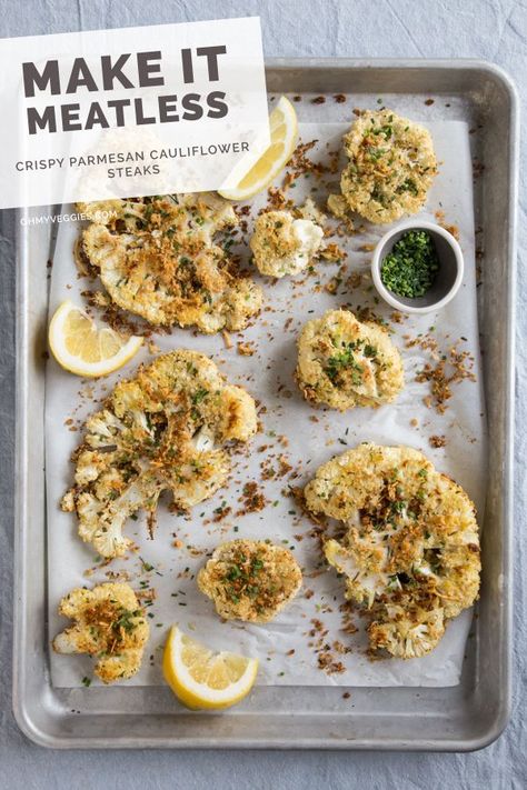 Crispy Parmesan Cauliflower Steaks Parmesan Cauliflower Steaks, Crispy Parmesan Cauliflower, Cauliflower Steaks Recipes, Cauliflower Steak, Parmesan Cauliflower, Fruit Ideas, Cauliflower Steaks, Cauliflower Recipes, Roasted Vegetables