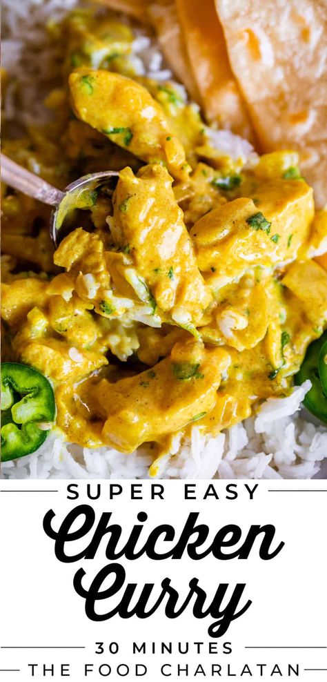 Easy Chicken Curry Recipe (30 Minutes!) from The Food Charlatan. I’ve found a hack to making the most delicious Indian Chicken Curry in just 30 minutes! I love this recipe because it has all those warm spicy Indian flavors, but there are only two spice blends called for (yellow curry and garam masala). The curry sauce has a great depth of flavor, and it’s so easy to make. Perfect for a weeknight! This recipe is a great meal prep recipe or freezer make ahead recipe! Yellow Potato Curry, Turmeric Curry Recipes, Curry Seasoned Chicken, Chicken Curry Not Spicy, Simple Curry Chicken Recipes, Easy Yellow Curry Chicken, Shredded Curry Chicken, Curry Chicken Indian Recipes, Recipes With Curry Paste