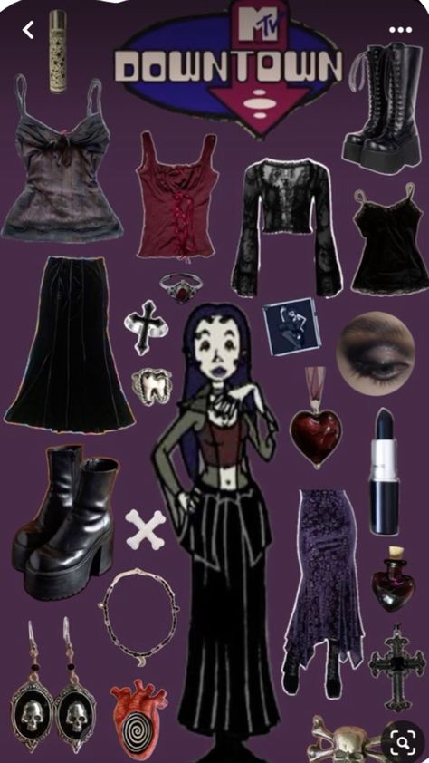 Gothic 80s Fashion, Iconic Character Outfits, Everyday Gothic Outfits, Spring Outfits Goth, Hippy Goth Outfits, Serena Mtv Downtown, Serena Mtv, Outfits Masc, Mtv Downtown