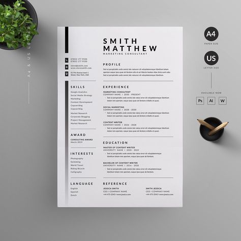 Resume/CV #Inch#Paper#Size#Bleed Layout Portfolio, Cv Original, Cv Inspiration, Minimal Template, Logos Retro, Resume Layout, Minimalist Resume, Creative Cv, Design Cv