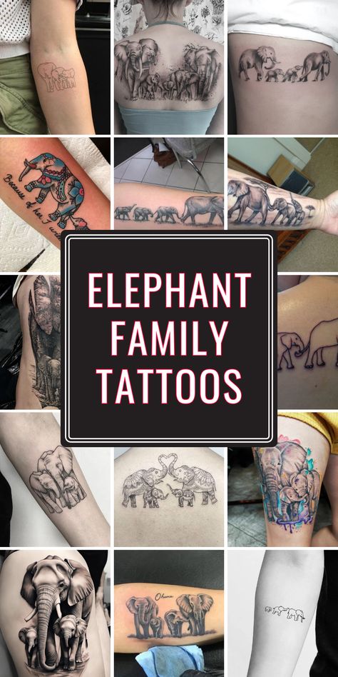 Inspiring Ideas for Elephant Family Tattoos: Meaningful Designs for Women, Men, and Mothers Elephant Family Of 4 Tattoos, Elephant Tattoos Mom And Baby, Mom Of 2 Boys Tattoo Ideas, Elephant Tattoos Family, Elephant Family Tattoos, Family Of 3 Tattoo Ideas, Generic Tattoos, Unique Family Tattoos, Family Tattoo Ideas For Women