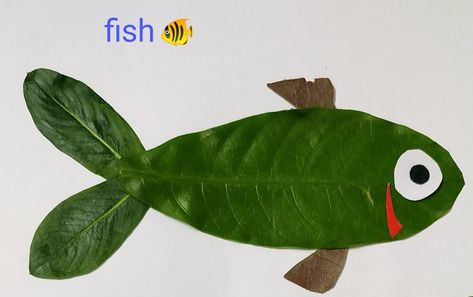 Animal Leaf Art, Green Day Ideas For Preschool, Leaf Activity For Kids, Green Day Activity For Preschool, Leaf Animal Art, Leaf Activity, Green Day Decoration Ideas For Preschool, Animals From Leaves, Leaf Fish Craft