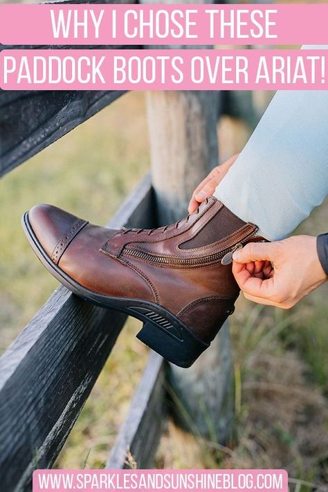 New favorite English paddock boot! If you’re searching for a short horse riding boot, The Kavalkade Romulus boot is my favorite! This horseback riding boot has a super squishy sole, amazing tread on the bottom and it’s made from the best oiled German leather, so it’s already super soft and doesn’t require any break in! These are by far the most comfortable horseback riding boots I’ve ever owned! Learn more about these English paddock boots on my equestrian blog, Sparkles and Sunshine Blog. Paddock Boots Outfit, Summer Horseback Riding Outfit, Winter Horse Riding Outfit, What To Wear Horseback Riding, Horse Show Checklist, Horse Hunter Jumper, Winter Horse Riding, Diy Dog Enrichment, Horseback Riding Boots