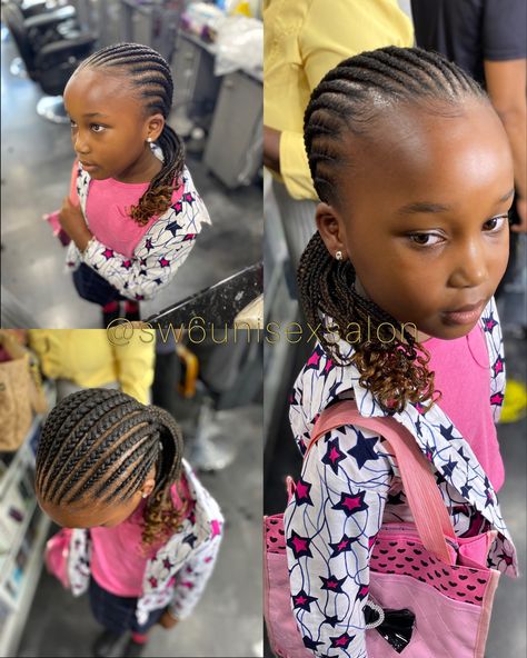 Straight Back Cornrows With Curls, Cornrows With Curls, Kids Cornrow Hairstyles, Straight Back Braids, Straight Back Cornrows, Back Braid, Lil Girl Hairstyles, Braided Line, Straight Back