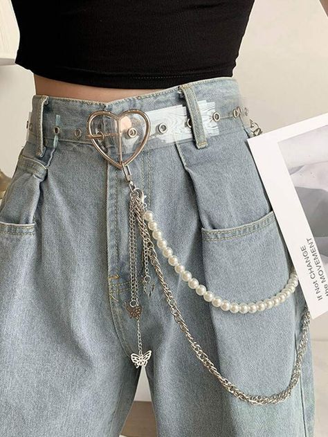 Jeans Chain, Pant Chains, Pearl Butterfly, Y2k Women, Butterfly Decor, Decor Fashion, Estilo Punk, Dark Fashion, Punk Fashion