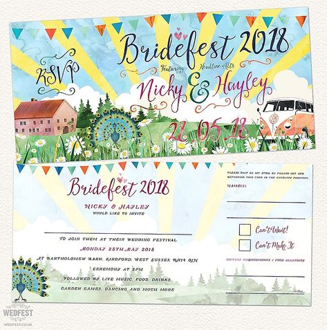 Wedfest Festival and Themed Wedding Stationery Festival Wedding Invitations, Wedding Fest, Rocker Wedding, Teenager Party, Sports Themed Wedding, Ticket Wedding Invitations, Festival Style Wedding, Festival Themed Wedding, Colorful Wedding Invitations