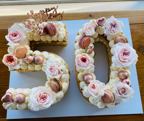 Number Cake 50 Birthday Ideas, Girly 50th Birthday Ideas, Rose Gold Number Cake, Rose Gold 50th Birthday Cake, 50 Number Cake, Gold 50th Birthday Cake, 50th Birthday Party For Women, Cake Number, Number Birthday Cakes