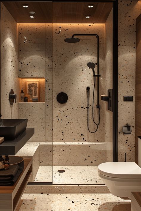 Small Master Bath Walk In Shower Ideas, Washroom Shower Design, Master Toilet Design, Small Shower Ideas Bathroom, Rustic Modern Bathroom Ideas, Small Bathroom Walk In Shower Ideas, Master Bathrooms With Walk In Showers, Small Bathroom With Shower Only, Walkin Shower Ideas