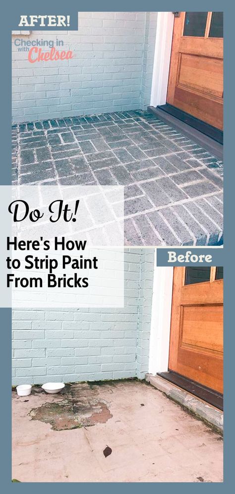 Pavers Over Concrete, Brick Porch, Painted Brick Walls, Brick Steps, Stripping Paint, Top Of The Stairs, Front Steps, Peeling Paint, Concrete Porch