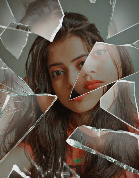 Instagram @kajal_jain995 Shattered Glass Reflection, Shattered Mirror Photography, Collage Items, Someone Falling, Mirror World, Cracked Mirror, Mirror Collage, Shattered Mirror, Mirror Illustration