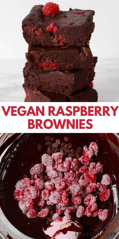 Rich and chewy vegan raspberry brownies with fresh raspberries inside. The perfect vegan dessert for Valentine's Day! Vegan Raspberry Brownies, Vegan Cheesecake Brownies, Vegan Valentines Day Recipes, Vegan Valentines Desserts, Vegan Raspberry Recipes, Dairy Free Valentines Treats, Valentine’s Day Brownies, Vegan Valentines Day Desserts, Fresh Raspberry Recipes