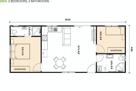 2 Bedroom Granny Flats | Floor Plans, Designs & Builds Granny Flat Floor Plans, Garage Granny Flat, Flat Floor Plan, 2 Bedroom Granny Flat, Best Floor Plans, Granny Flat Plans, Floor Plan Ideas, 2 Bedroom Floor Plans, Granny Flats