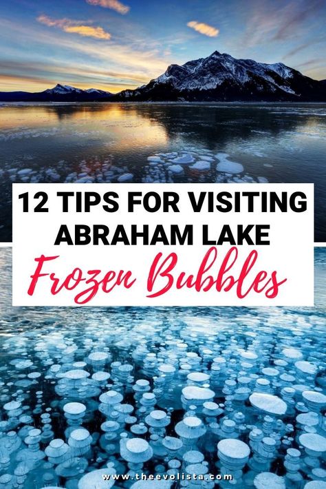 12 Tips for Abraham Lake Alberta | Abraham Lake Bubbles | Abraham Lake Frozen Methane Bubbles | Bucket List Experience in Canada in Winter | Things to do in Banff in Winter | Things to do in Lake Louise Canada | Abraham Lake Photography Tips #abrahamlake #canada #alberta #traveltips Alberta Winter, Canada In Winter, Methane Bubbles, Ice Bubbles, Things To Do In Banff, Lake Louise Canada, Ice Bubble, Abraham Lake, Fairmont Chateau Lake Louise