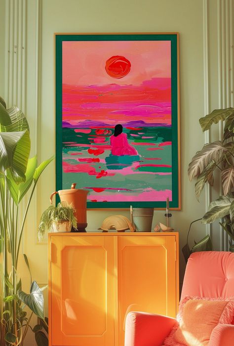 Sunset Poster, Beach Poster, Kitchen Wall Art, Trendy Wall Art, Vintage Poster, Psychedelic Art, Y2K Apartment Poster, Summer Poster, Preppy Print, Trippy Wall Art, 70s Wall Art, Orange Wall Art, Oil Painting Art, Retro Poster, Dopamine Decor, Eclectic Art Decorate your home or office with an easy way. You can print at your home , at your local print shop or up...#Your #Apartment #Transforming #Charm #Eclectic #into #DecorInspiration #an #HomeStyle #Oasis #Eclectic #Embracing #HomeInspiration Elevated Bohemian Decor, Art Gallery Artwork, Home Decor Prints, Eclectic Office Decor, Wall Art Trippy, Maximalist Poster, Sunset Decor, Vintage Art Wall, Mural Kitchen