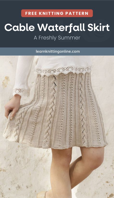 Knit Skirt Pattern, Waterfall Skirt, Skirt Pattern Free, Crochet Skirt Pattern, Crochet Skirts, Cable Knitting, Free Knitting Patterns, Crochet Skirt, Stockinette Stitch