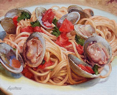 Spaghetti Painting, Clam Spaghetti, Spaghetti With Clams, Food Drawings, Painting Competition, Watercolor Food, Food Drawing, Online Painting, Artist Websites