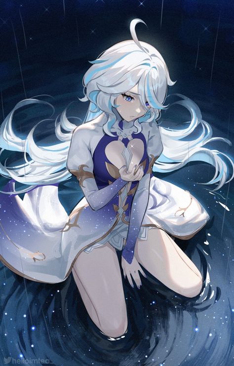 helloimtea | 茶☕️ on X: "Focalors #GenshinImpact #原神 https://t.co/u7JyrLLxtl" / X Anime Character, Water, Hair, Anime, Blue, White