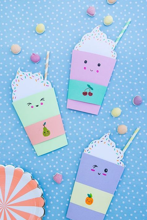 Kawaii Invitation, Kawaii Party, Diy Birthday Invitations, Anniversaire Diy, Kawaii Crafts, Birthday Card Craft, Milk Shake, Party Invitations Kids, Birthday Cards Diy