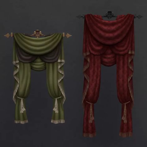 Open Century Curtains - Brazen Lotus Sims Blender, Sims 4 Cc Objects, Victorian Curtains, Sims Furniture, Sims Inspiration, Sims 4 House Building, Princess Decorations, Decor Objects, Sims 4 Mm Cc