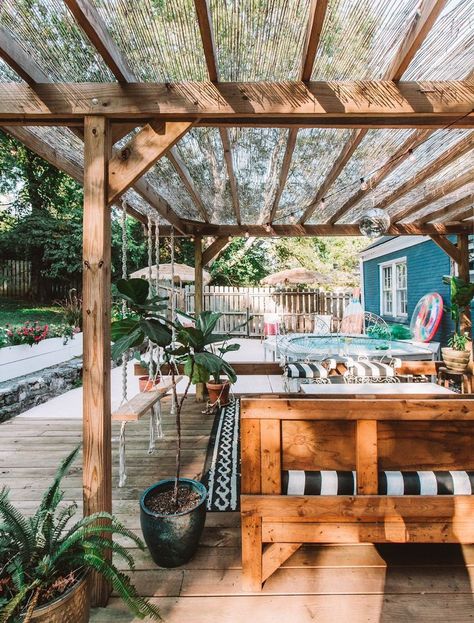 Home Tour: Our DIY Boho Backyard Oasis #boho #backyard #home #decor #diy #project #before #and #after #apartmenttherapy #sodomino #pattern #oasis Boho Backyard, Building A Pergola, Metal Pergola, Pergola Design, Wooden Pergola, Backyard Pergola, Diy Boho, Sopot, Pergola Kits