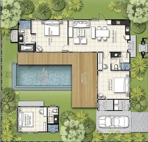 L House Design Modern, L Shape House Layout, 2 Bedroom 2 Bath House Plans L Shaped, L Shaped Layout Floor Plans, House L Shape Design, L Shape Home Plans, L Shape Exterior House, L Shape Villa Plan, L Shaped Building Design