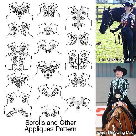 6360 Scrolls and Other Appliqués Pattern Rodeo Queen Clothes, Showmanship Jacket, Western Show Clothes, Western Show Shirts, Horse Show Clothes, Sewing To Sell, Queen Outfit, Rodeo Queen, Leather Scraps