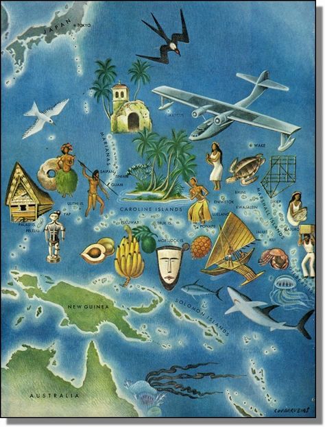 1949 South Pacific Islands Map- my dream...visit all the South Pacific Islands ♡ Continents And Countries, Vintage Postcards Travel, South Pacific Islands, Vintage Tiki, Map Vintage, Sailing Trips, Books For Moms, Pacific Islands, Island Map