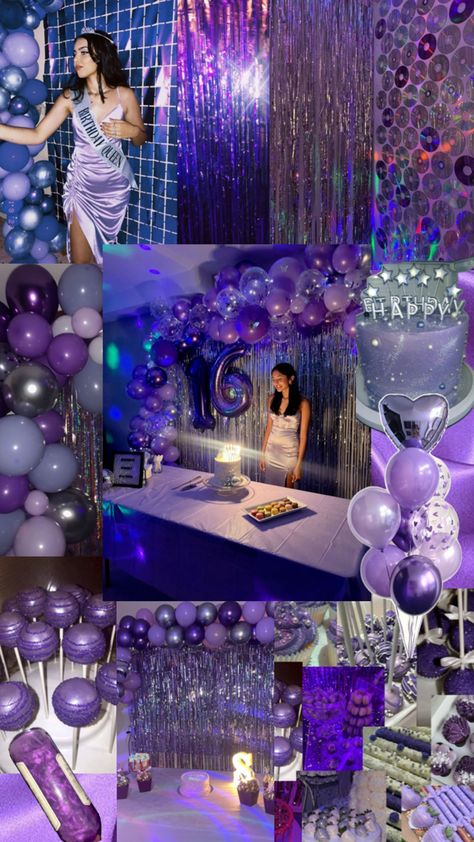 Sweet 16 Party Planning, Purple Sweet 16, Sweet 16 Party Themes, 14th Birthday Party Ideas, 15th Birthday Party Ideas, Sweet 16 Party Decorations, 18th Birthday Party Themes, Purple Birthday Party, Sweet Sixteen Birthday Party Ideas