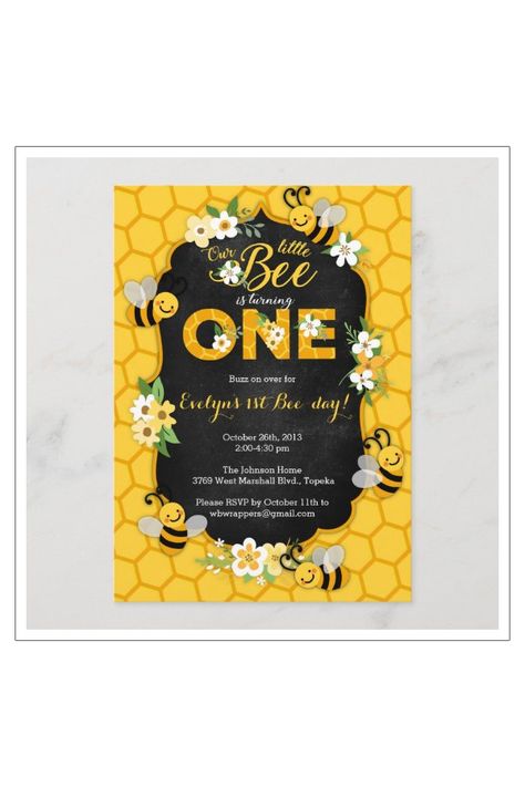 Bee 1st Birthday Party Invitation - Bee Birthday - tap/click to get yours right now! #ad #bee #party #invitation, #invite, Bee 1st Birthday Party, Bee 1st Birthday, Bumble Bee Birthday, Bee Theme Party, Bee Birthday Party, 1st Birthday Party Invitations, 2nd Birthday Party, 2nd Birthday Invitations, Bee Party