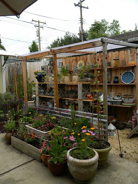 Potting Bench Area, She Shed For Plants, Potting Shed Storage, Covered Potting Bench Ideas, Potting Area Outdoor, Gardening Area Ideas, Small Potting Shed Ideas, Open Potting Shed, Small Potting Shed Diy