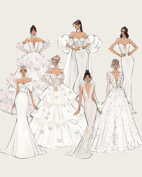 Wedding Dress Sketches Design, Wedding Dress Drawing Sketches, Wedding Dress Design Sketch, Bridal Dress Sketch, Bridal Dress Illustration, Wedding Gown Illustration, Custom Wedding Dress Sketch, Wedding Dress Sketch, Bridal Illustration