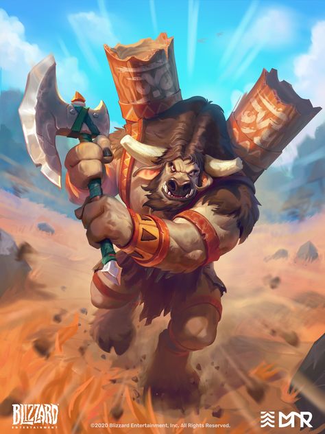 ArtStation - Hearthstone - Mercenaries / Cairne Bloodhoof, Rodrigo Camilo Tauren Warrior, Hearthstone Artwork, Warcraft Iii, Painting Styles, Warcraft Art, Blizzard Hearthstone, Fantasy Drawings, Splash Art, Blizzard Entertainment