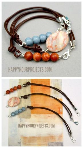 Diy Leather And Bead Bracelet, Leather Bead Bracelet, Bracelets With Beads, Anting Manik, Jewerly Making, Pulseras Diy, Beaded Bracelets Tutorial, Wood Bead Necklace, Pola Gelang