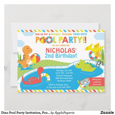 Dino Pool Party Invitation, Pool Party Invite Dino Pool Party, Dino Birthday Invitations, Dino Party Invitation, Pool Party Invite, Third Birthday Invitations, Dinosaur Birthday Party Invitations, Pool Party Kids, Dinosaur Invitations, Dinosaur Birthday Invitations