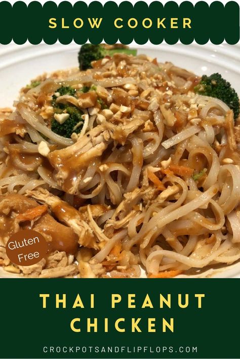 Crockpot Pad Thai Chicken, Slow Cooker Pad Thai, Thai Peanut Chicken Crockpot, Crockpot Thai Peanut Chicken, Crockpot Peanut Chicken, Slow Cooker Thai Peanut Chicken, Slow Cooker Peanut Chicken, Adu Designs, Peanut Chicken Recipe