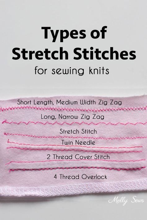 Types of Stretch Stitches - Sewing Knits - Melly Sews Beginner Sewing Projects Easy, Techniques Couture, Sewing Stitches, Leftover Fabric, Sewing Skills, Sewing Projects For Beginners, Love Sewing, Sewing Tips, Sewing For Beginners