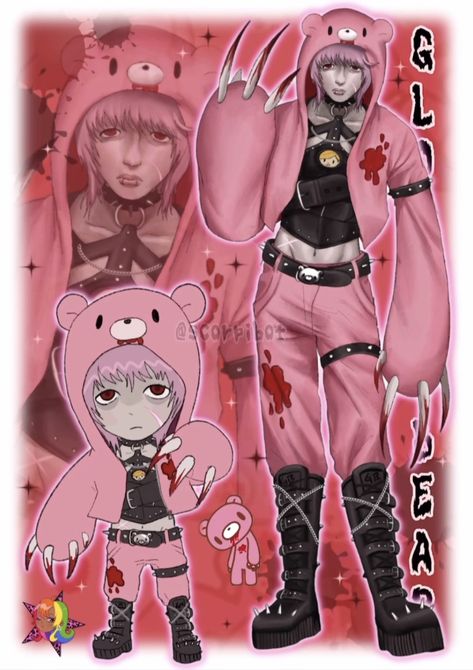 Scorpibot Sanrio, Scorpibot Art, Gloomy Bear Fanart, Gloomy Bear Human, Gloomy Bear Aesthetic, 2000s Art Style, Sanrio Art, Gloomy Bear, Hello Kitty Art